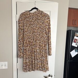 Topshop Floral Midi Dress - Yellow and Brown